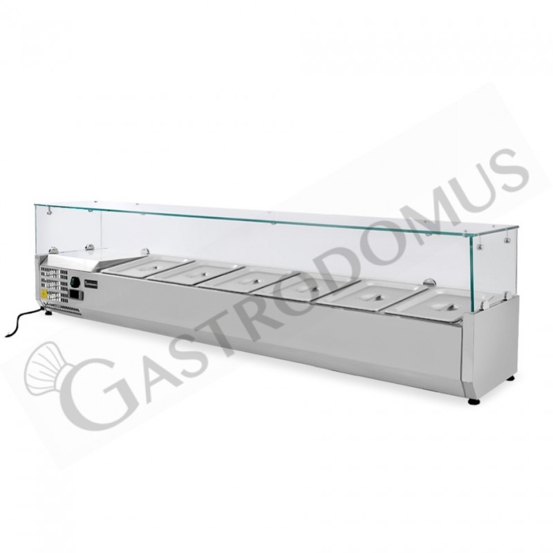 Vitrina Refrigerada horizontal con motor a la izquierda, longitud 1500 mm, Capacidad 5 Cubetas GN1/3 + 1 Cubeta GN1/2