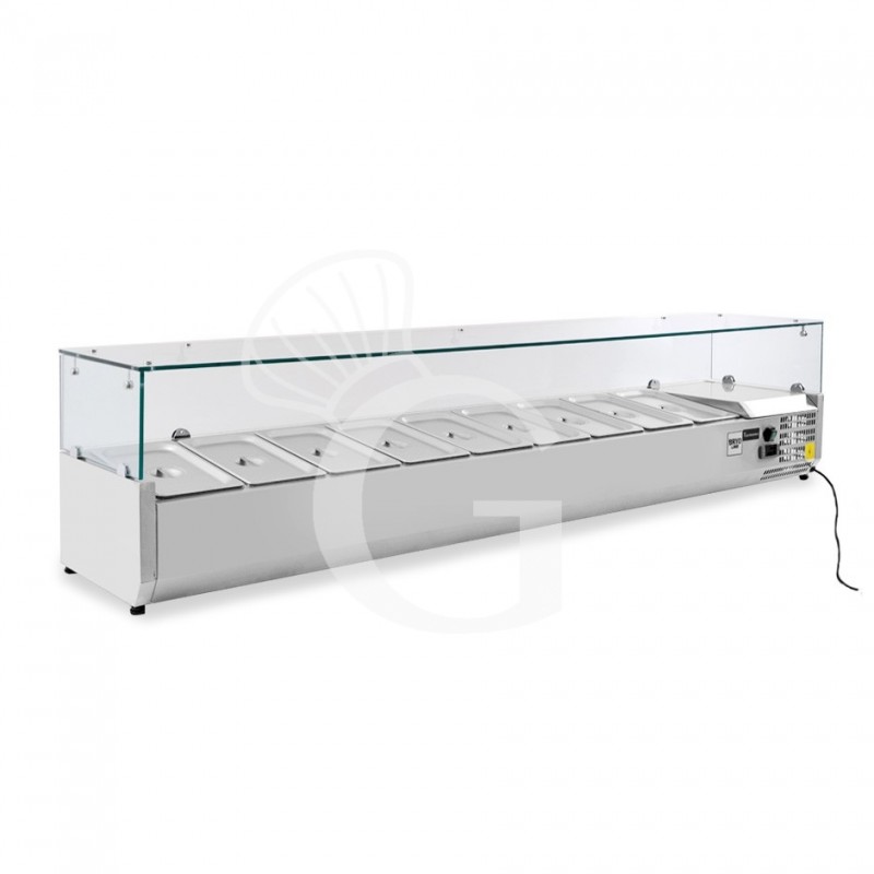 Vitrina refrigerada horizontal para pizzería, 1800 mm de largo, Capacidad 8 cubetas GN1/4