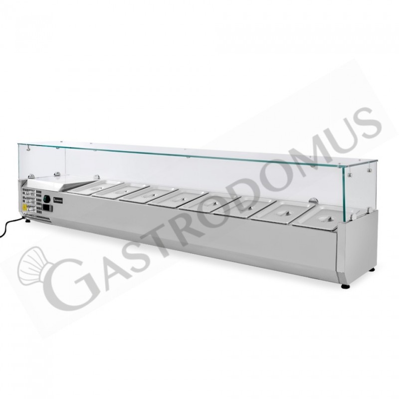 Vitrina Refrigerada horizontal para ingredientes, motor a la izquierda, L 1800 mm, Capacidad 8 Cubetas GN1/3