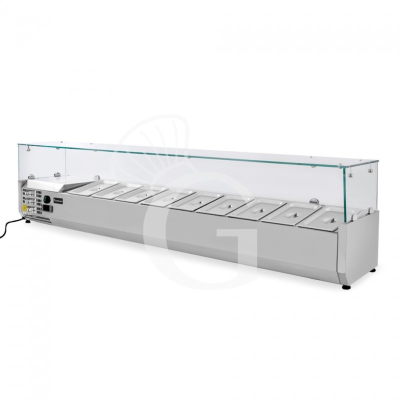Vitrina Refrigerada horizontal para pizzería con motor a la izquierda, L 2000 mm, Capacidad 9 cubetas GN1/3