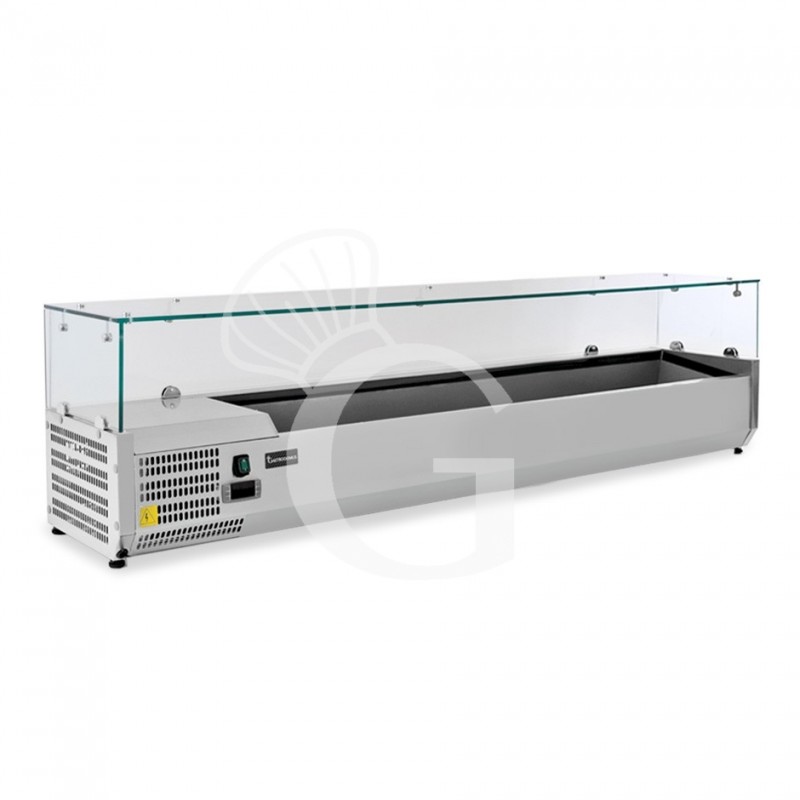 Vitrina Refrigerada horizontal para pizzería con motor a la izquierda, Longitud 1800 mm, Capacidad 8 Cubetas GN1/4