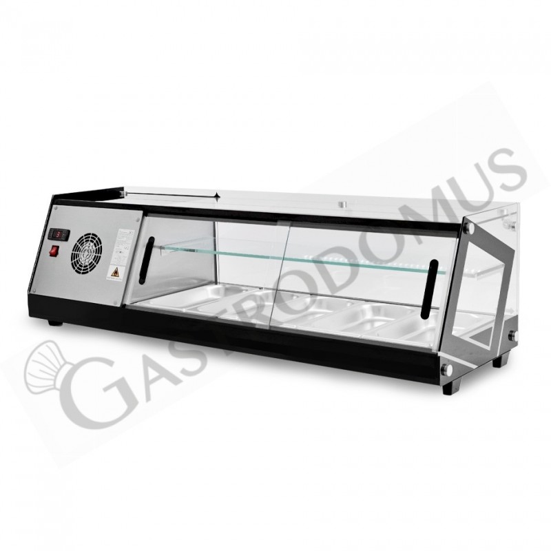 Vitrina Refrigerada para tapas 5 Cubetas GN1/3, 160 W, l 1295 mm x p 395 mm x h 375 mm