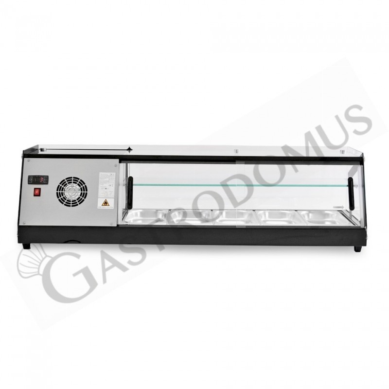 Vitrina Refrigerada para tapas 5 Cubetas GN1/3, 160 W, l 1295 mm x p 395 mm x h 375 mm