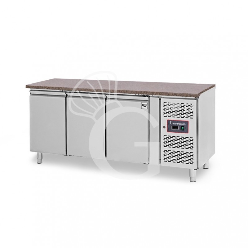 Mesa refrigerada para pastelería 3 puertas P 800 mm -2°C/+8°C encimera de granito, clase de eficiencia energética C