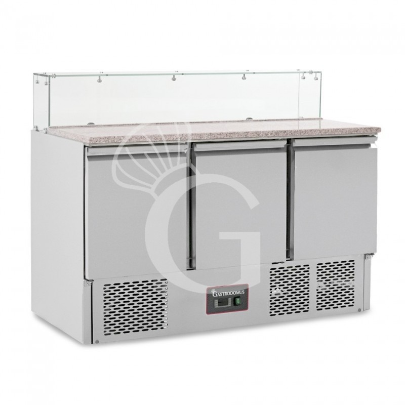 Mesa fria para ensaladas 3 puertas, encimera de granito, temperatura +2°C/+10°C