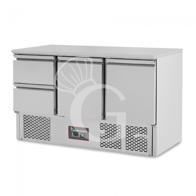 Mesa fría refrigerada con 2 puertas y 2 cajones, temperatura +2 °C/+8 °C, encimera de acero inoxidable