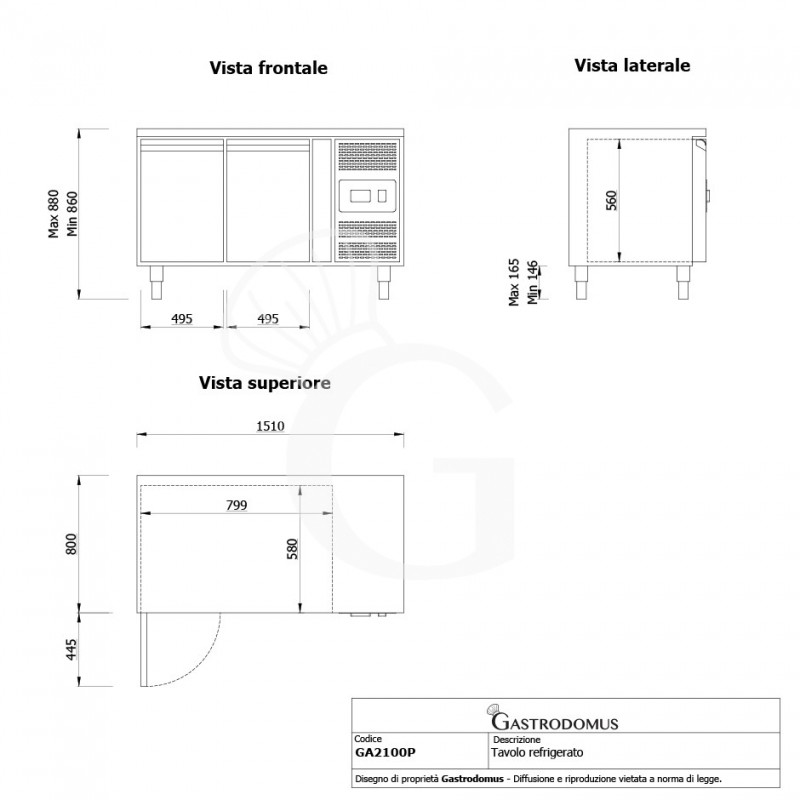 Mesa Refrigerada para pastelería 2 Puertas 600 X 400 mm De acero inoxidable -2°C/+8°C Clase de eficiencia energética E