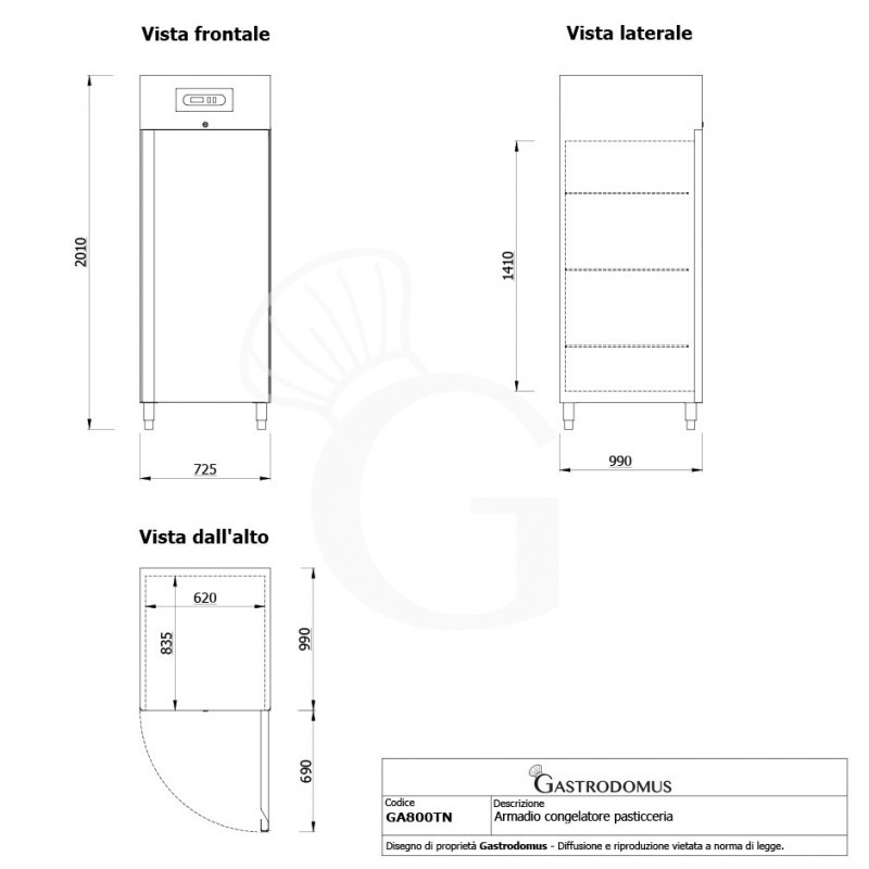Armario pastelería ventilado -2°C/+8°C 733 LT clase energética E, para bandejas 60x40/60x80