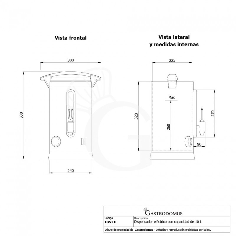 Dispensador eléctrico de bebidas calientes, también para leche, de acero inoxidable 10 L