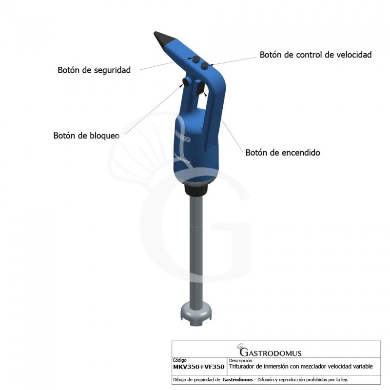 Triturador de inmersión con velocidad variable 350 W - 2000 / 13000 rpm