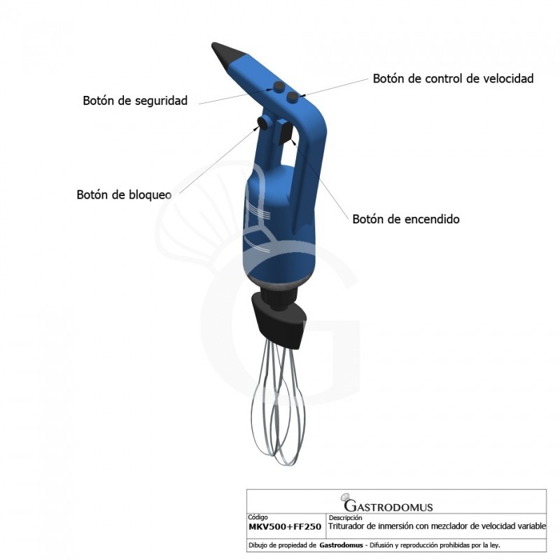 Triturador de inmersión con batidor velocidad variable 500 W - 2000/14000 rpm