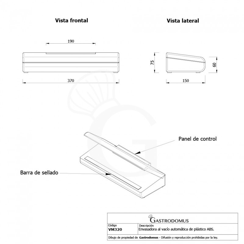 Envasadora al vacío automática de plástico ABS y de acero inoxidable barra de sellado 320 mm L 370 mm x P 150 mm x A 750 mm