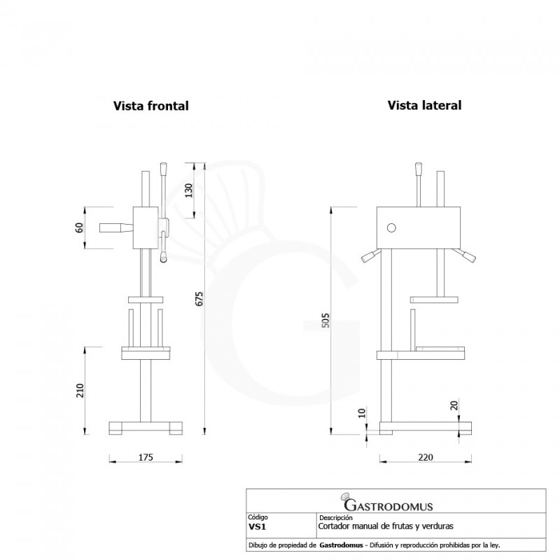 Cortador manual de frutas y verduras palitos L 220 mm x P 175 mm x A 675 mm