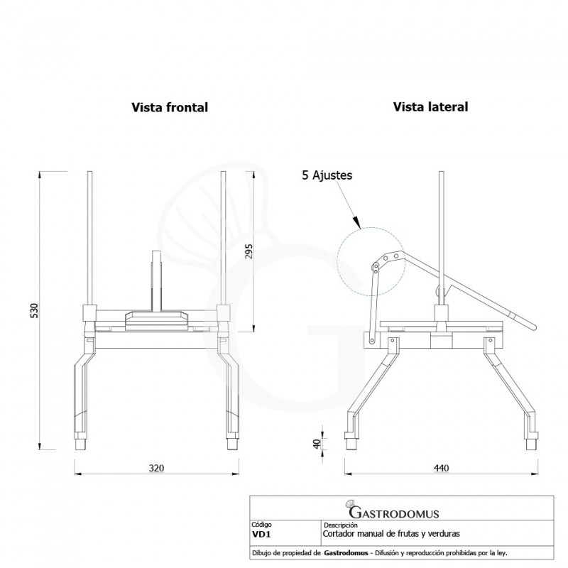 Cortador manual de frutas y verduras palitos L 320 mm x P 440 mm x A 530 mm