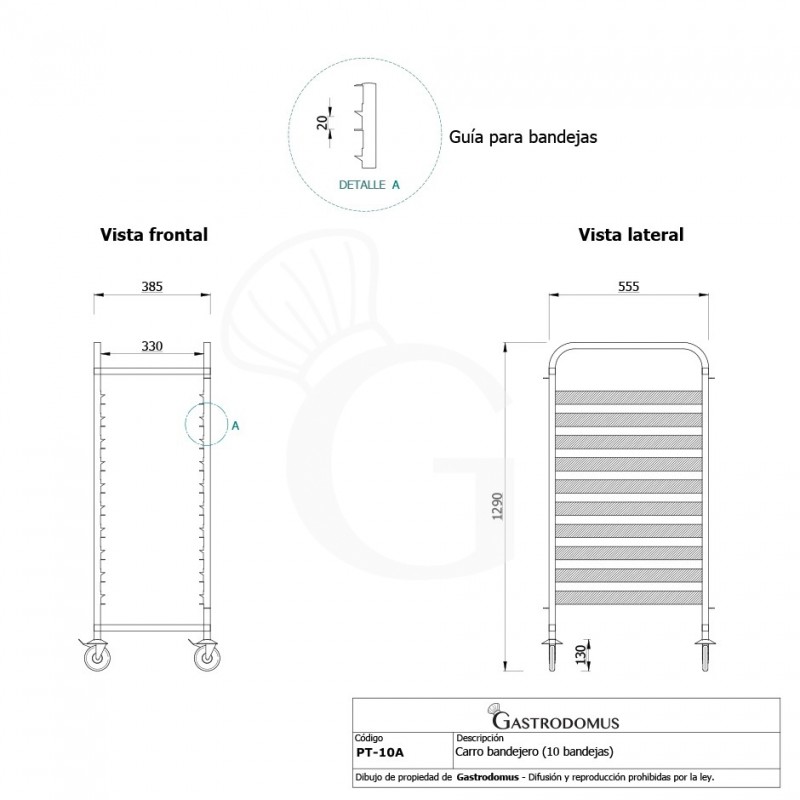 Carro bandejero para 10 bandejas GN1/1 - L 385 mm x P 555 mm x A 1290 mm