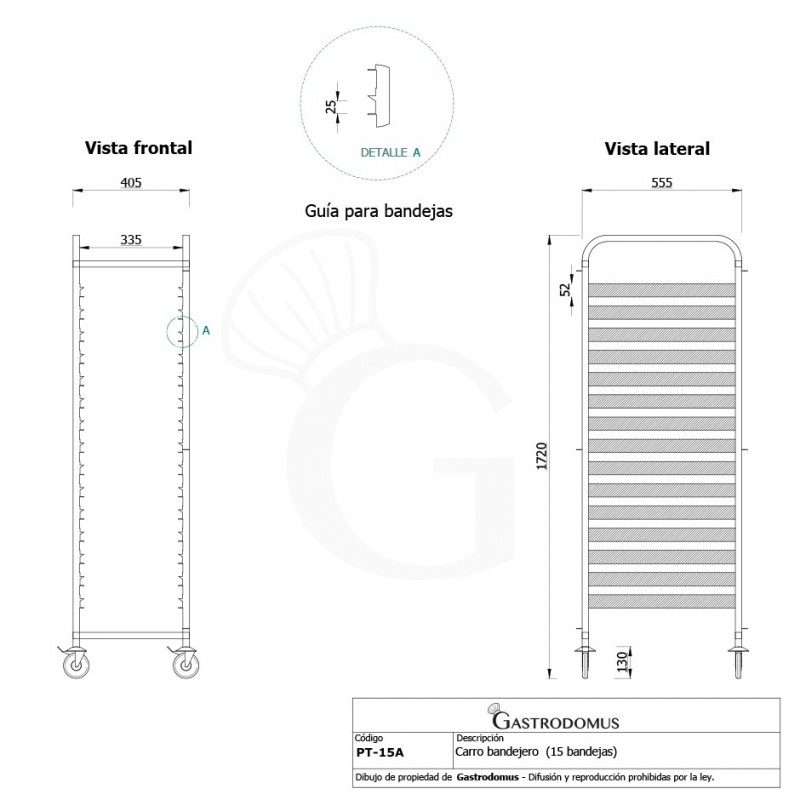 Carro bandejero para 15 bandejas GN1/1 - L 405 mm x P 555 mm x A 1720 mm