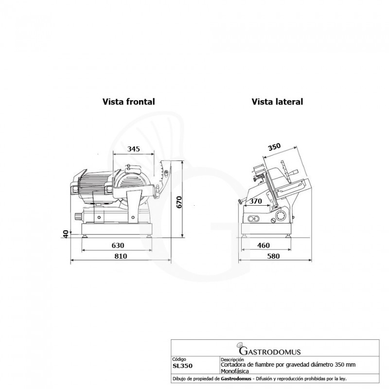 Cortadora de fiambre por gravedad diámetro cuchilla 350 mm - Monofásica