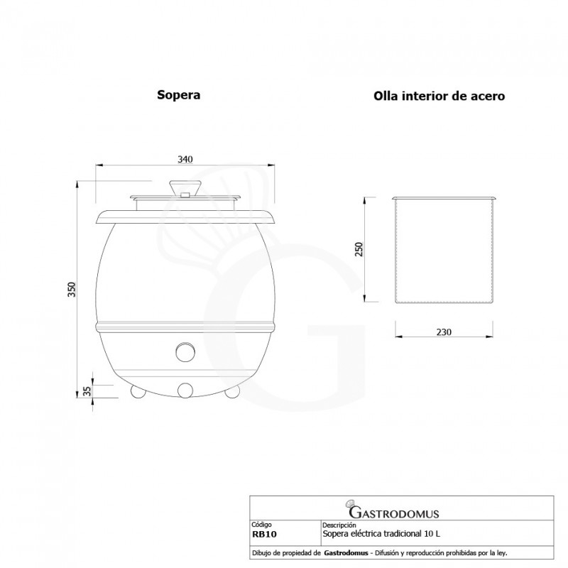 Sopera eléctrica tradicional 10 LT Ø 340 mm x A 395 mm