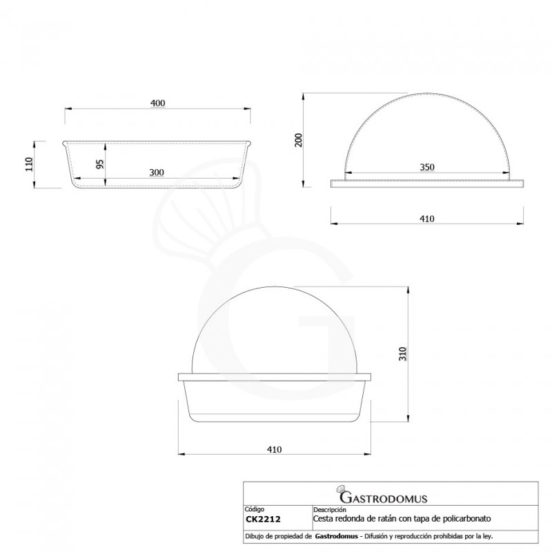 Cesta redonda de ratán con tapa de policarbonato Ø 410 x A 310 mm
