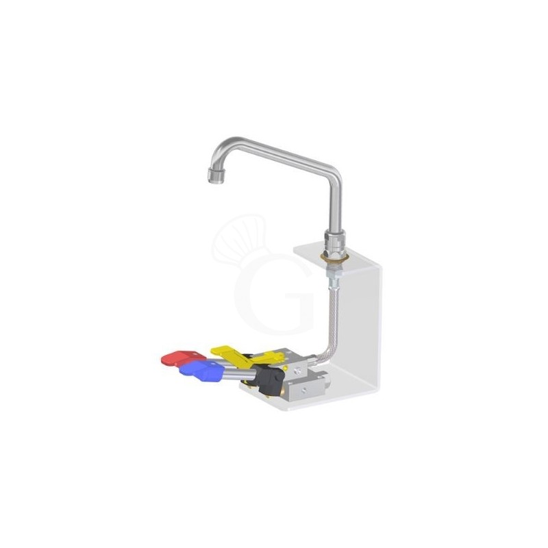 Grifo de doble pedal con base hexagonal y bloqueo – 250 x 170 mm - agua caliente y fría Grifo de doble pedal con base hexagonal y bloqueo – 250 x 170 mm - agua caliente y fría