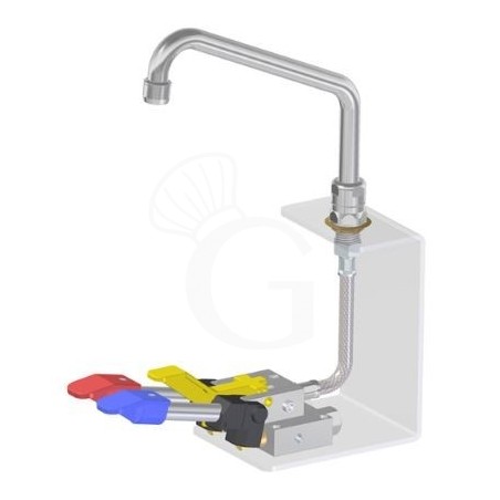 Grifo de doble pedal con base hexagonal y bloqueo – 250 x 170 mm - agua caliente y fría Grifo de doble pedal con base hexagonal y bloqueo – 250 x 170 mm - agua caliente y fría