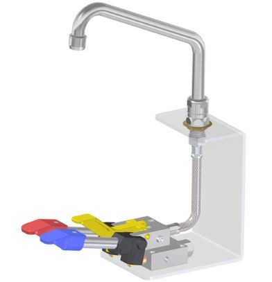 Grifo de doble pedal con base hexagonal y bloqueo – 250 x 170 mm - agua caliente y fría