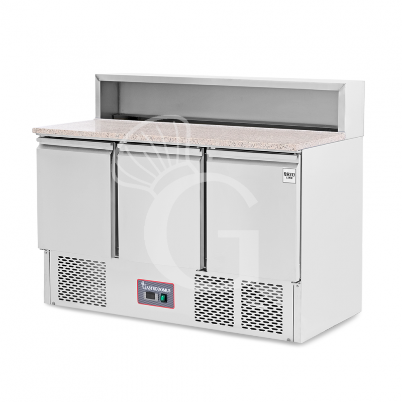 Mesa fria para ensaladas 3 puertas, temperatura +2°C/+8°C, encimera de granito