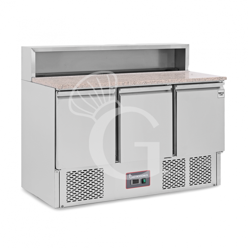 Mesa fria para ensaladas 3 puertas, temperatura +2°C/+8°C, encimera de granito