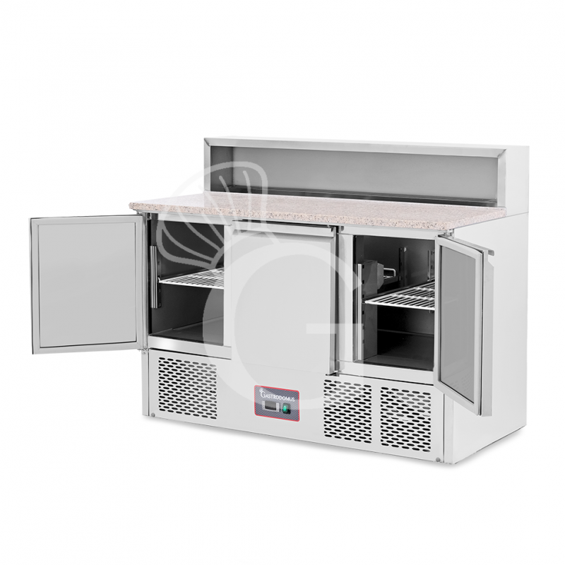 Mesa fria para ensaladas 3 puertas, temperatura +2°C/+8°C, encimera de granito