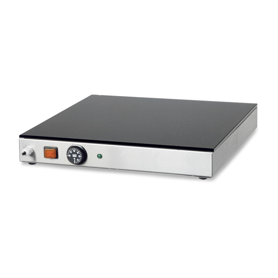 Placa caliente vidrio templado de acero inoxidable L 600 mm x P 400 mm x A 70 mm