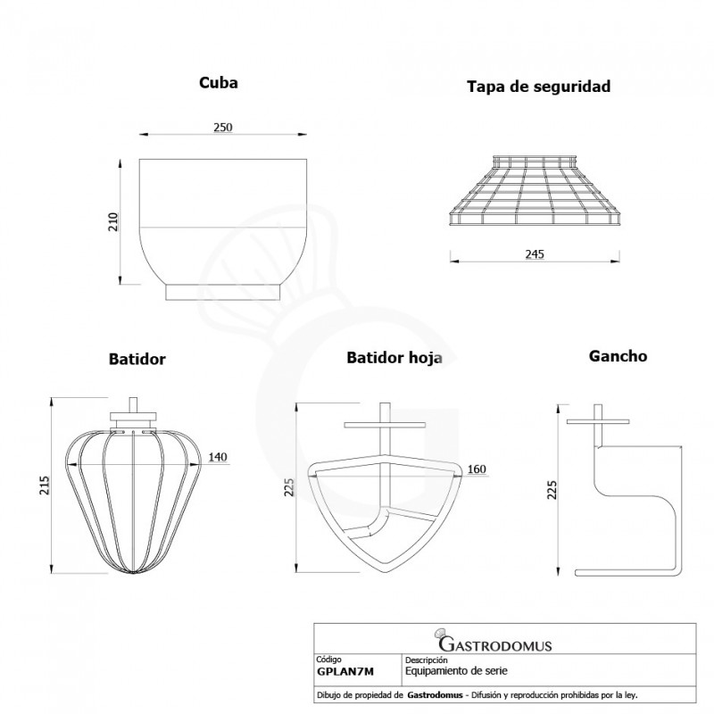 Amasadora planetaria monofásica cuba extraíble - capacidad para 7LT