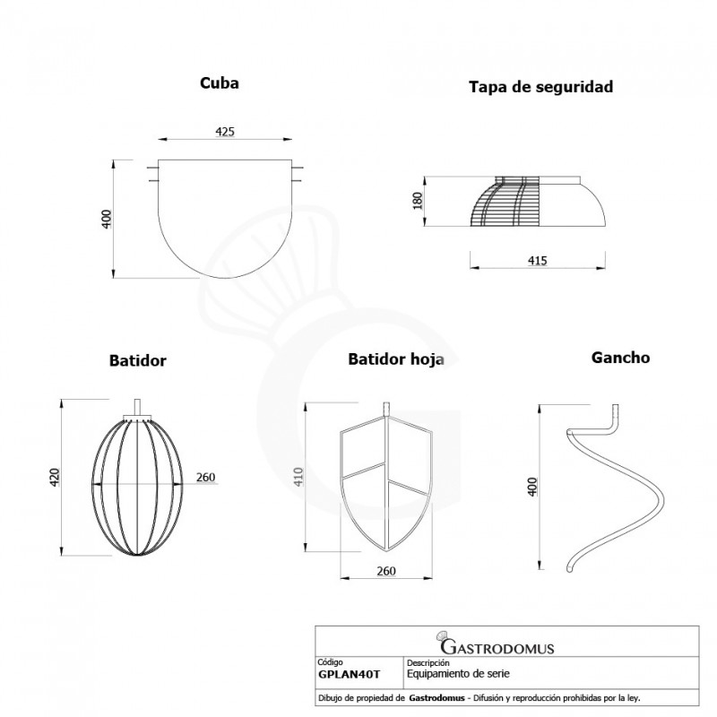 Amasadora planetaria trifásica de cuba fija 3 velocidades capacidad 40 L
