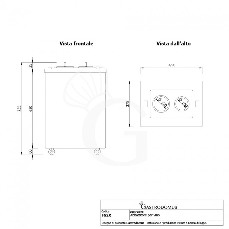 Enfriador de botella con ruedas 2 Botellas L 500 MM X P 370 MM X A 720 MM