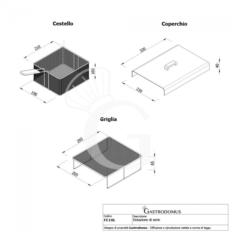 Friggitrice elettrica da banco con rubinetto 1 vasca 10 LT 3 KW Monofase