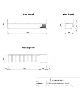 Vitrina Refrigerada para pizzería, Longitud 1800 mm, Capacidad 8 Cubetas GN1/3