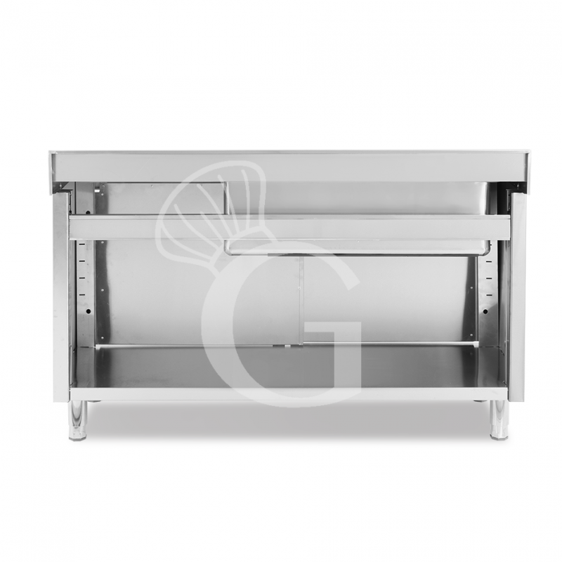 Fregadero con mueble 2 puertas correderas, cubeta, escurridor a la derecha y peto L1500mmxP600mmxA965mm