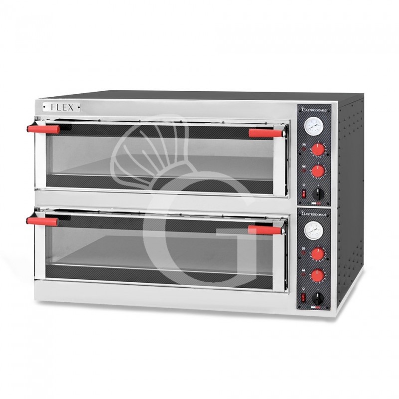 Horno eléctrico con puerta de vidrio 6 Moldes de 600X400 o 12 Pizzas diámetro 350 mm 2 Cámaras Control mecánico