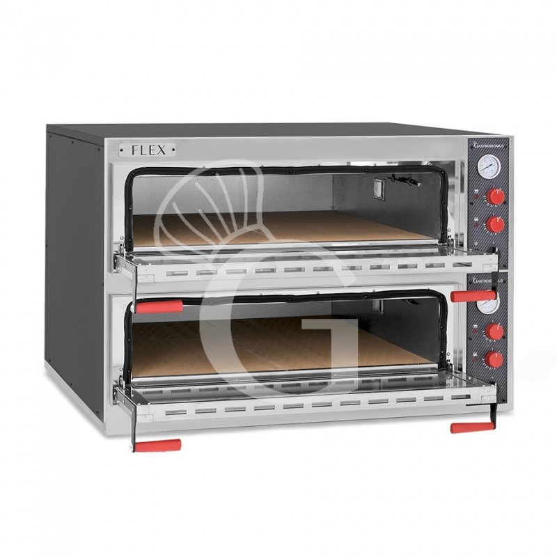 Horno eléctrico con puerta de vidrio 6 Moldes de 600X400 o 12 Pizzas diámetro 350 mm 2 Cámaras Control mecánico