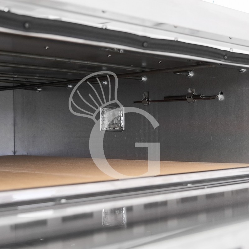 Horno eléctrico con puerta de vidrio 6 Moldes de 600X400 o 12 Pizzas diámetro 350 mm 2 Cámaras Control mecánico