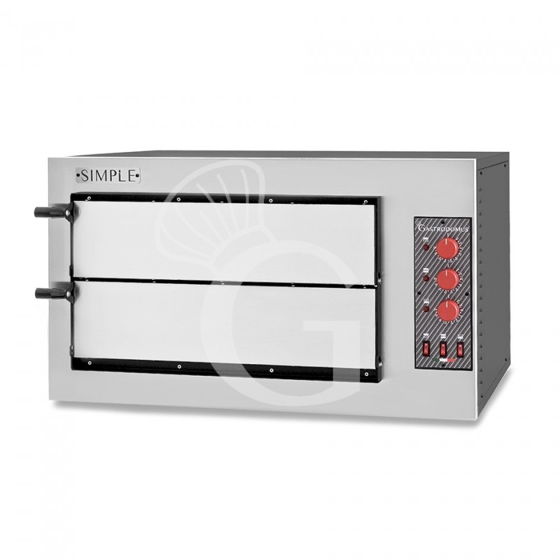 Horno pequeño eléctrico 2 Pizzas diámetro 450 MM 2 Cámaras Control mecánico Temperatura 455°C potencia 7,5 Kw