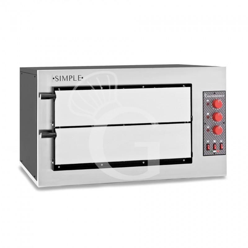 Horno pequeño eléctrico 2 Pizzas diámetro 450 MM 2 Cámaras Control mecánico Temperatura 455°C potencia 7,5 Kw