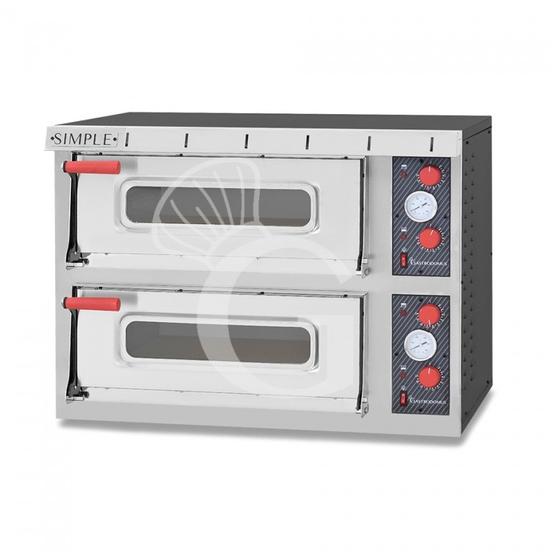 Horno pequeño eléctrico 2 pizzas diámetro 450 mm 2 cámaras 8 Kw puerta de vidrio con luz guías para insertar bandejas