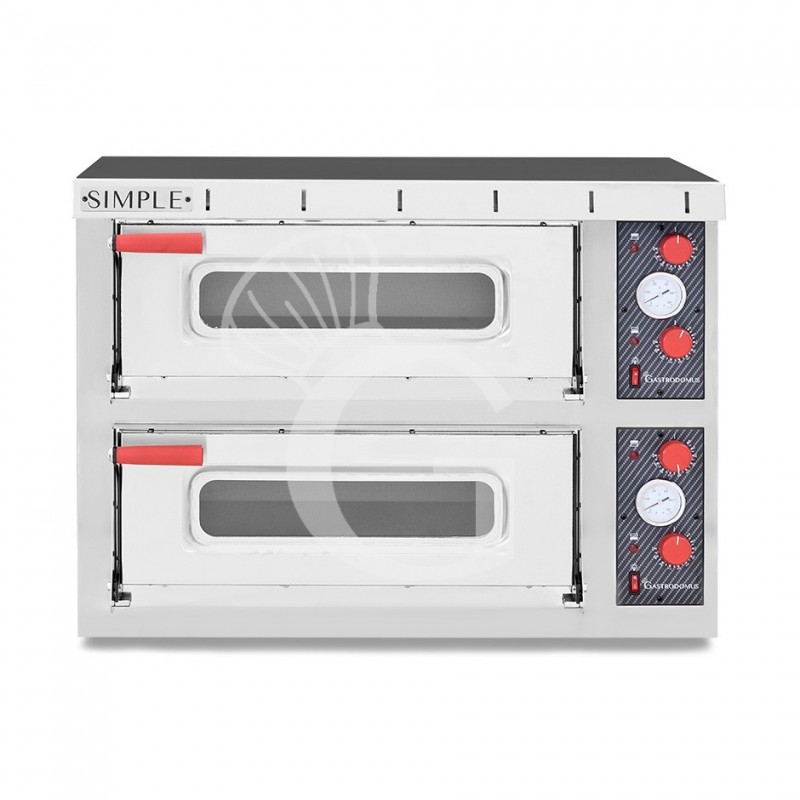 Horno pequeño eléctrico 2 pizzas diámetro 450 mm 2 cámaras 8 Kw puerta de vidrio con luz guías para insertar bandejas