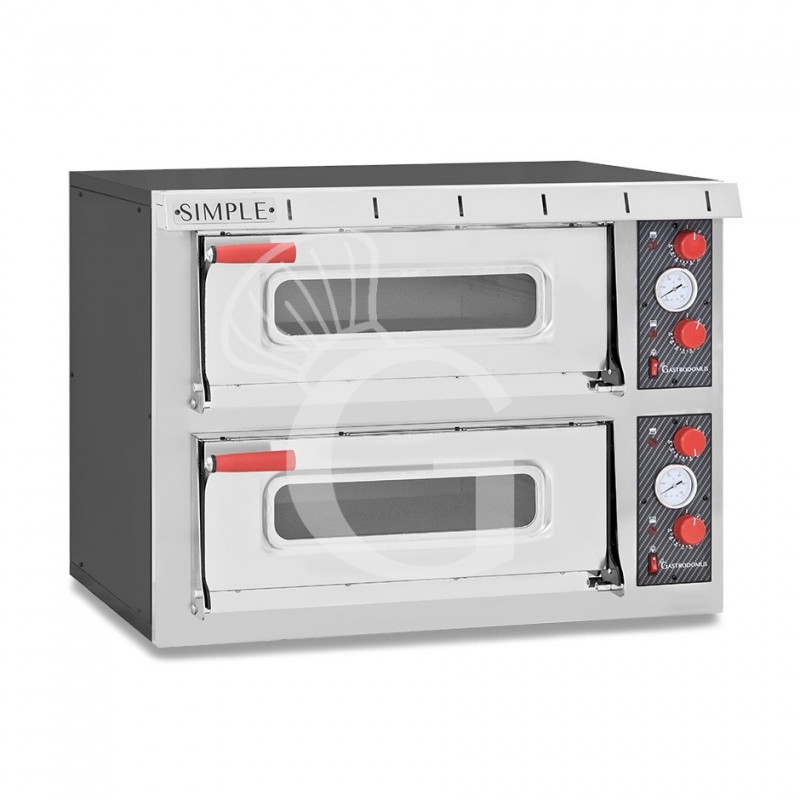 Horno pequeño eléctrico 2 pizzas diámetro 450 mm 2 cámaras 8 Kw puerta de vidrio con luz guías para insertar bandejas