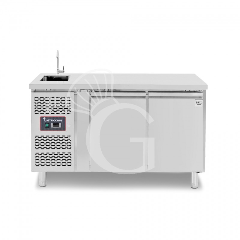 Mesa refrigerada 2 puertas con fregadero y grifo, 700 mm de profundidad +2°C/+8°C motor a la izquierda
