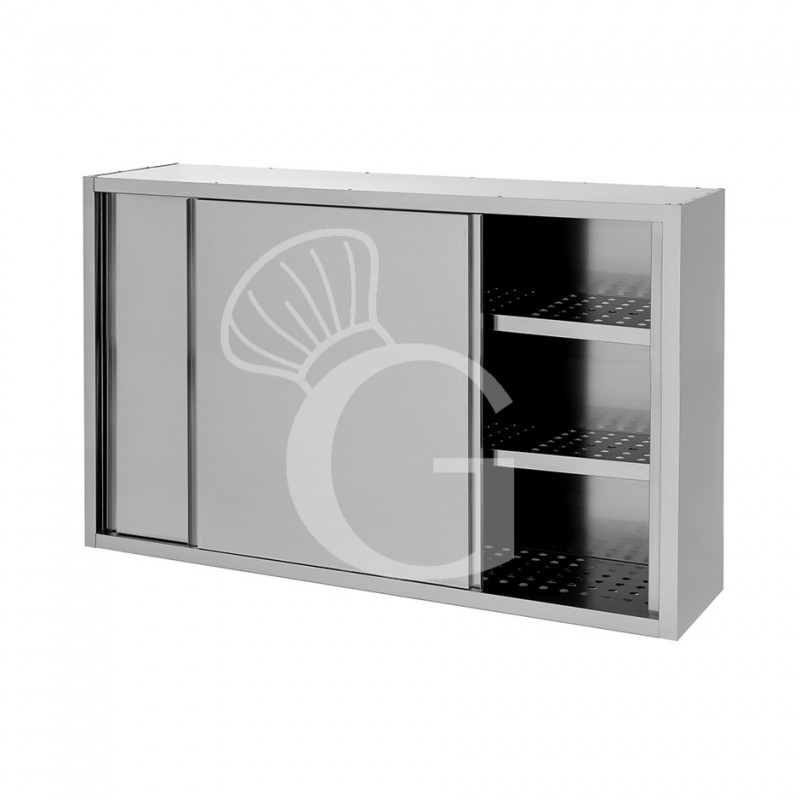 Armario de pared inox con escurridor, puertas correderas, 2 estantes perforados, L 1600 mm x P 400 mm x A 1000 mm