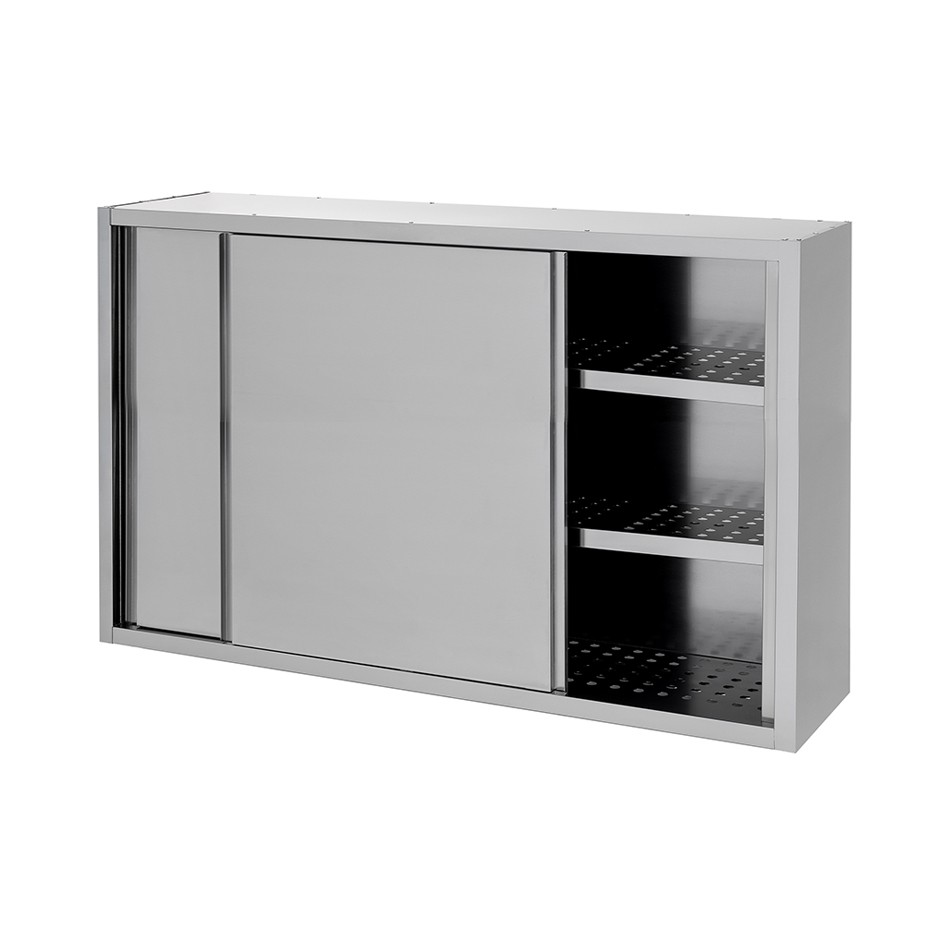 Armario de pared inox con escurridor, puertas correderas, 2 estantes perforados, L 1600 mm x P 400 mm x A 1000 mm