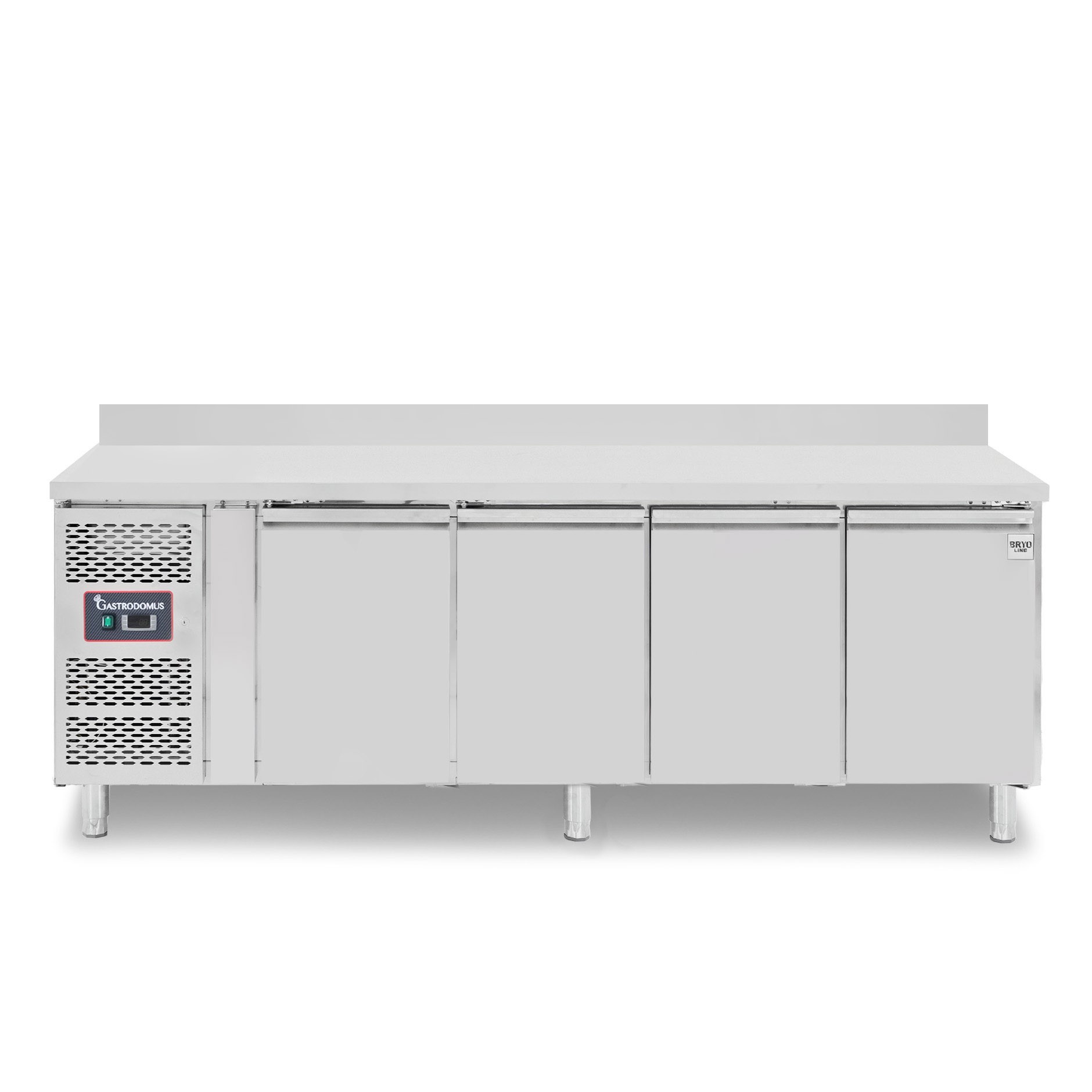 Mesa refrigerada 4 puertas, peto 700 mm de profundidad +2°C/+8°C motor a la izquierda, clase de eficiencia energética B
