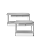 Mesa con estante y cajones inox