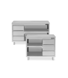 Tavoli in inox a giorno con 3 cassetti verticali